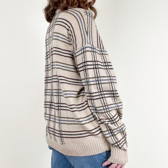 Vintage 100% Wool Plaid Knit Sweater Oversized Slouchy Loose Relaxed Fit Grandpa - Picture 3 of 7